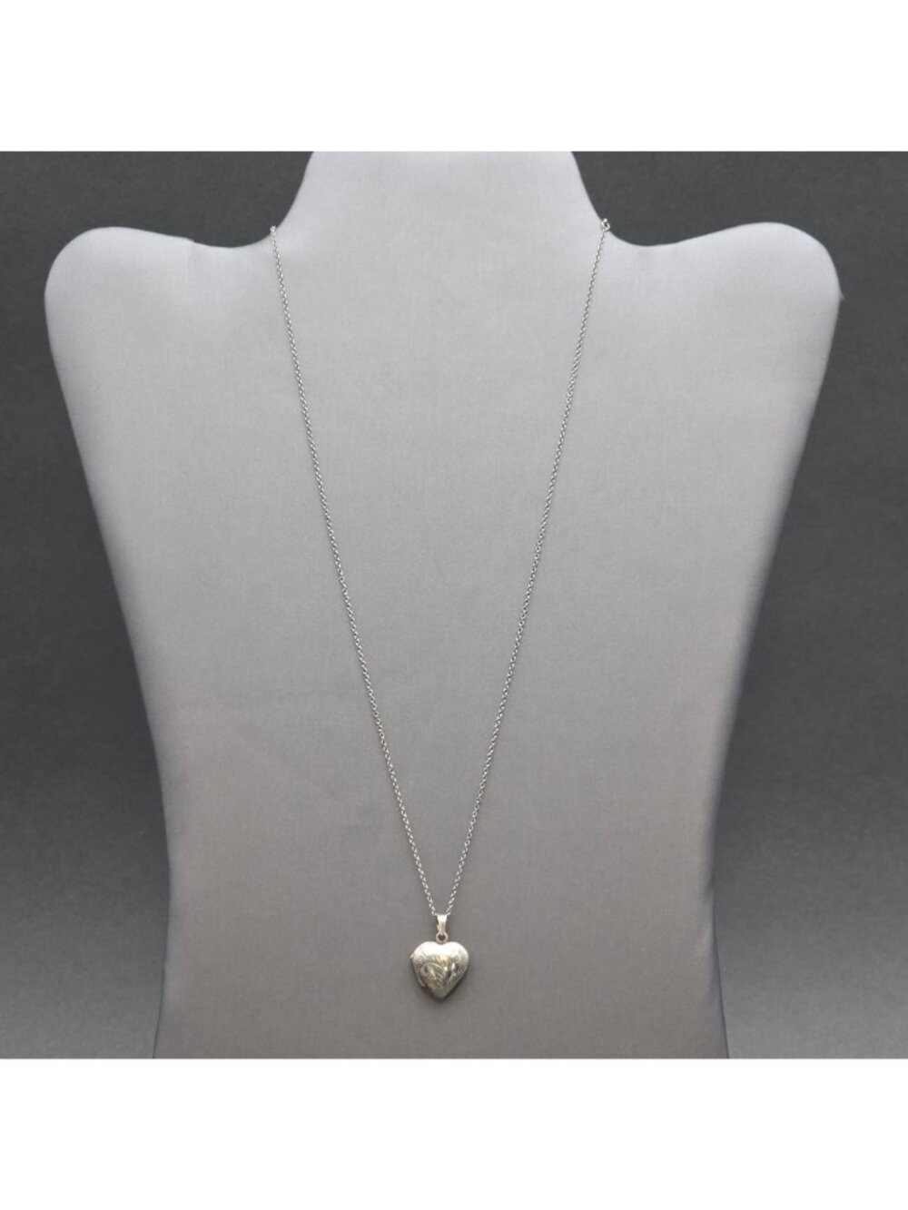 Sterling Silver Heart Locket Etched Floral Pendant Necklace 18"-20" - Picture 2 of 16